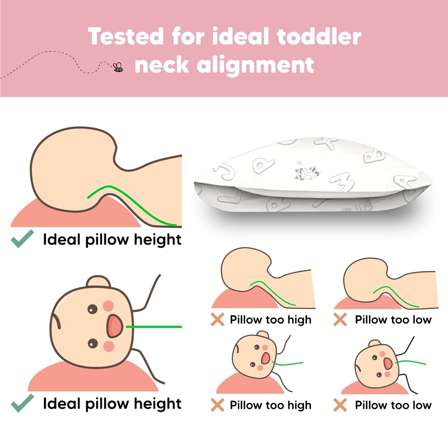 My Little Dreamy Toddler Pillow - Organic Cotton Travel Bed Pillow with Case | Soft & Breathable, 13x18 Inches for Ages 2-5