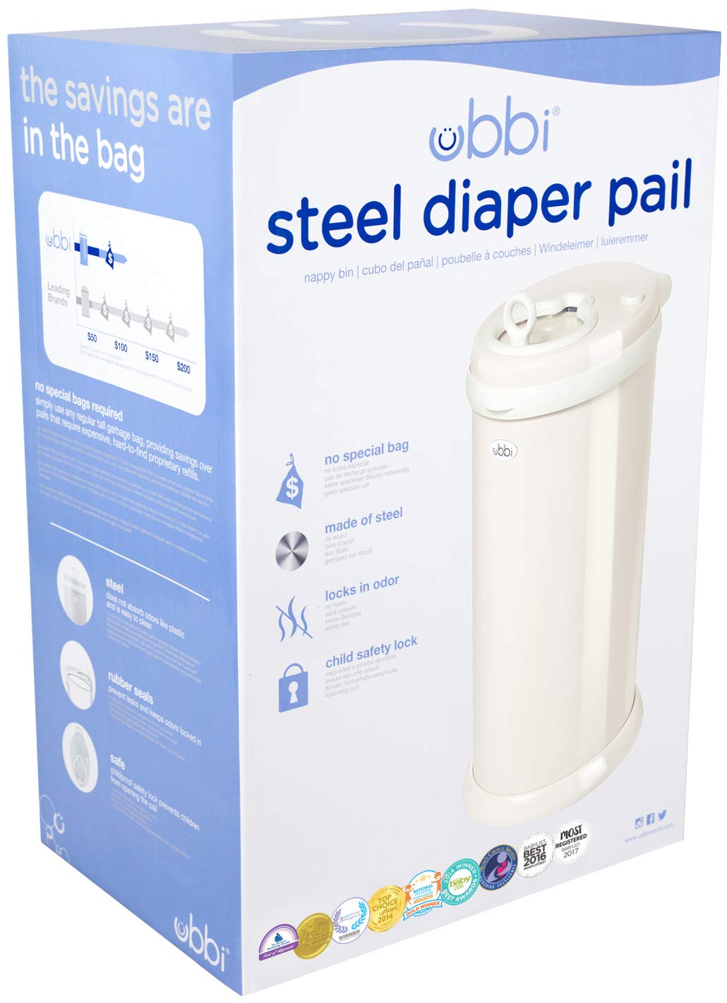 Ubbi Steel Diaper Pail - Odor Locking Design, No Special Bags Needed | Award-Winning Ivory Color