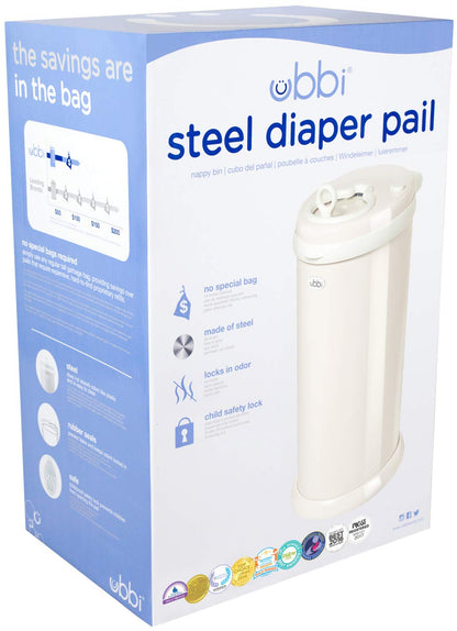 Ubbi Steel Diaper Pail - Odor Locking Design, No Special Bags Needed | Award-Winning Ivory Color