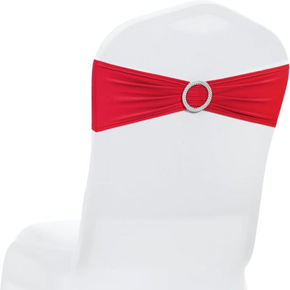 MDS Premium Spandex Chair Sashes - 50 Pack Stretch Covers with Buckle Slider for Weddings & Events | Red
