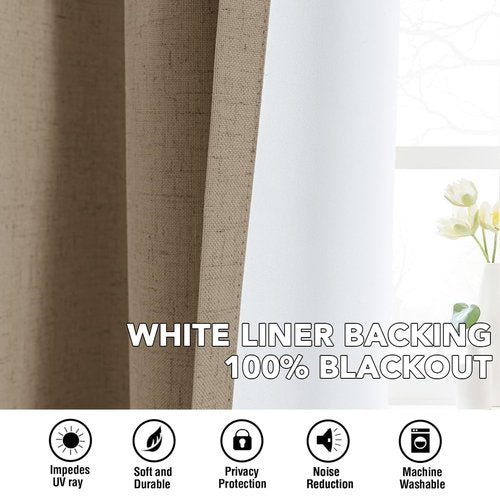 H.VERSAILTEX Linen Curtains 100% Blackout Curtains for Bedroom 63 inch Long Full Light Blocking Nature Linen Blended Window Curtains for Living Room Nickel Grommet (2 Panels, Heathered Macchiato)