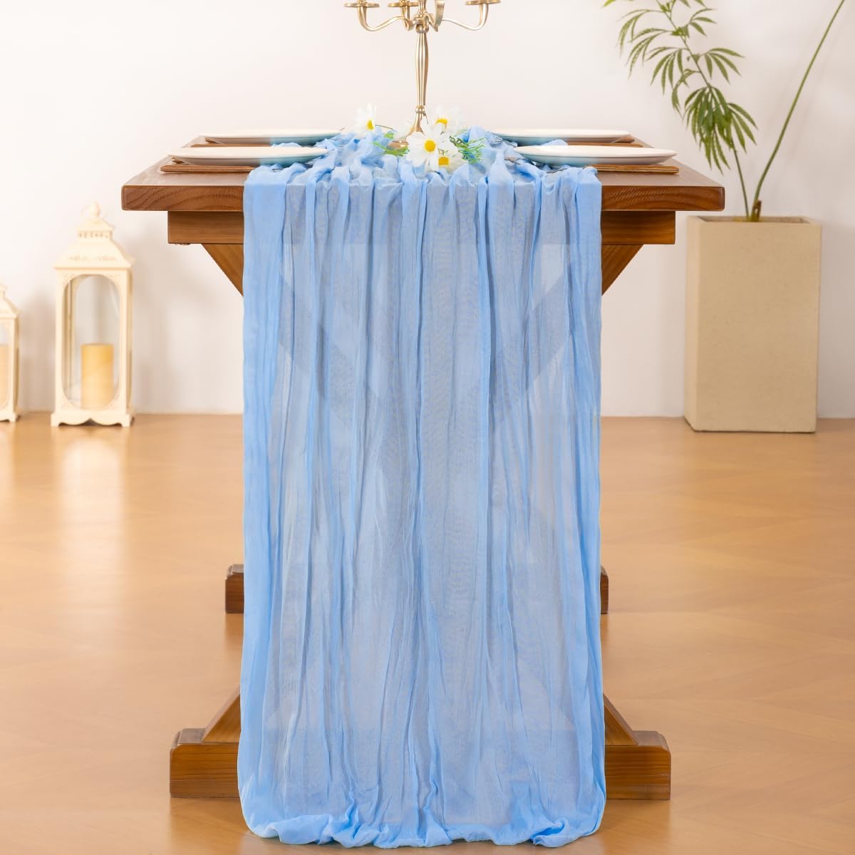 Socomi Cheesecloth Table Runner - 6pcs Blue Boho Rustic Gauze | 120 Inch for Weddings & Events