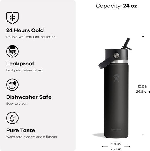 Hydro Flask Water Bottle - Insulated Stainless Steel - Leakproof Wide Straw Lid | 24 Oz Cloud Pink