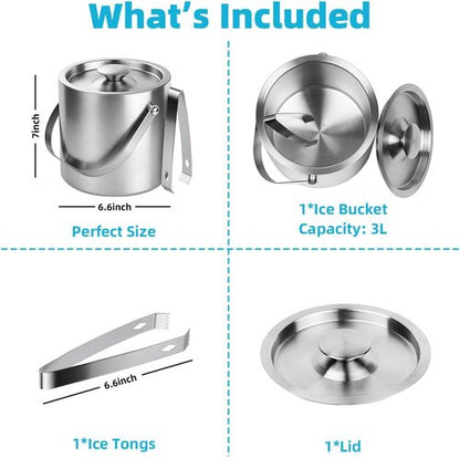 Chefbee 3L Double-Wall Stainless Steel Ice Bucket and 2PCS Metal Spatula Set