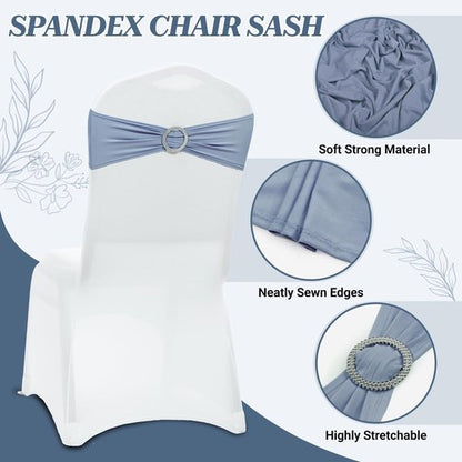 MDS Spandex Chair Sashes - Universal Fit Elastic Stretch Bands with Buckle Slider Bow | Dusty Blue, Pack of 125