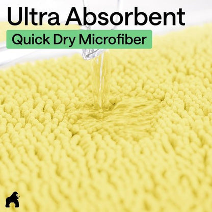 GORILLA GRIP Bath Rug Mat - Soft Absorbent Chenille | Quick Dry Microfiber, 60x24, Yellow