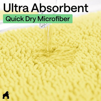 GORILLA GRIP Bath Rug Mat, Thick Soft Absorbent Chenille, Quick Dry Microfiber Mats, Rubber Backing Washable Shower Floor Rugs, US Designed Bathroom Bathmat Home Decor Accessories, 24x17 Yellow