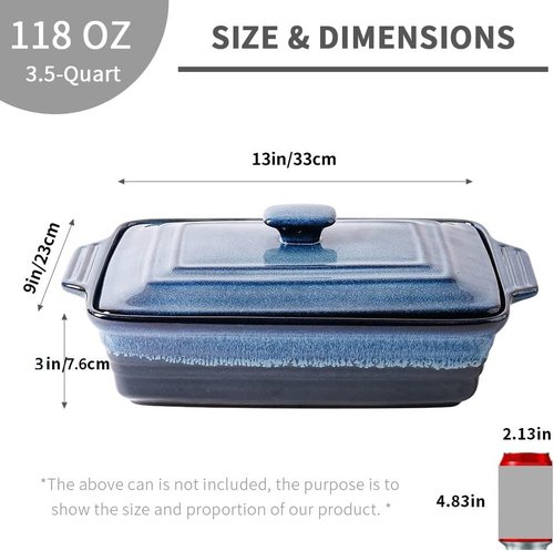 KOOV Ceramic Casserole Dish - Covered Rectangular Lasagna Pan, 9 x 13 Inches, Nebula Blue Reactive Glaze