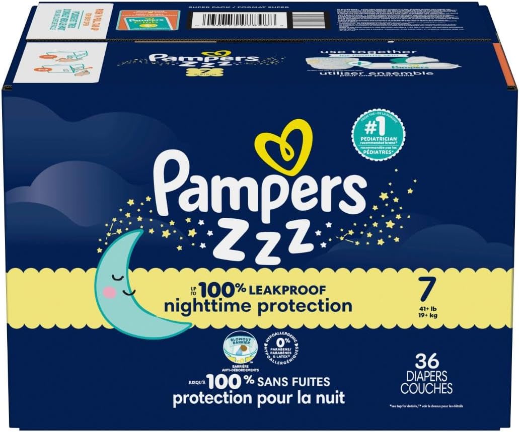 Pampers ZZZ Overnight Diapers - Size 7 (41+ lbs) | 36 Count for Ultimate Nighttime Protection