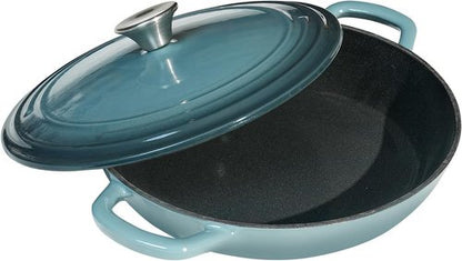 Flavehc Enameled Cast Iron Braiser - 3 Qt Slate Blue Casserole Pan with Lid & Handles