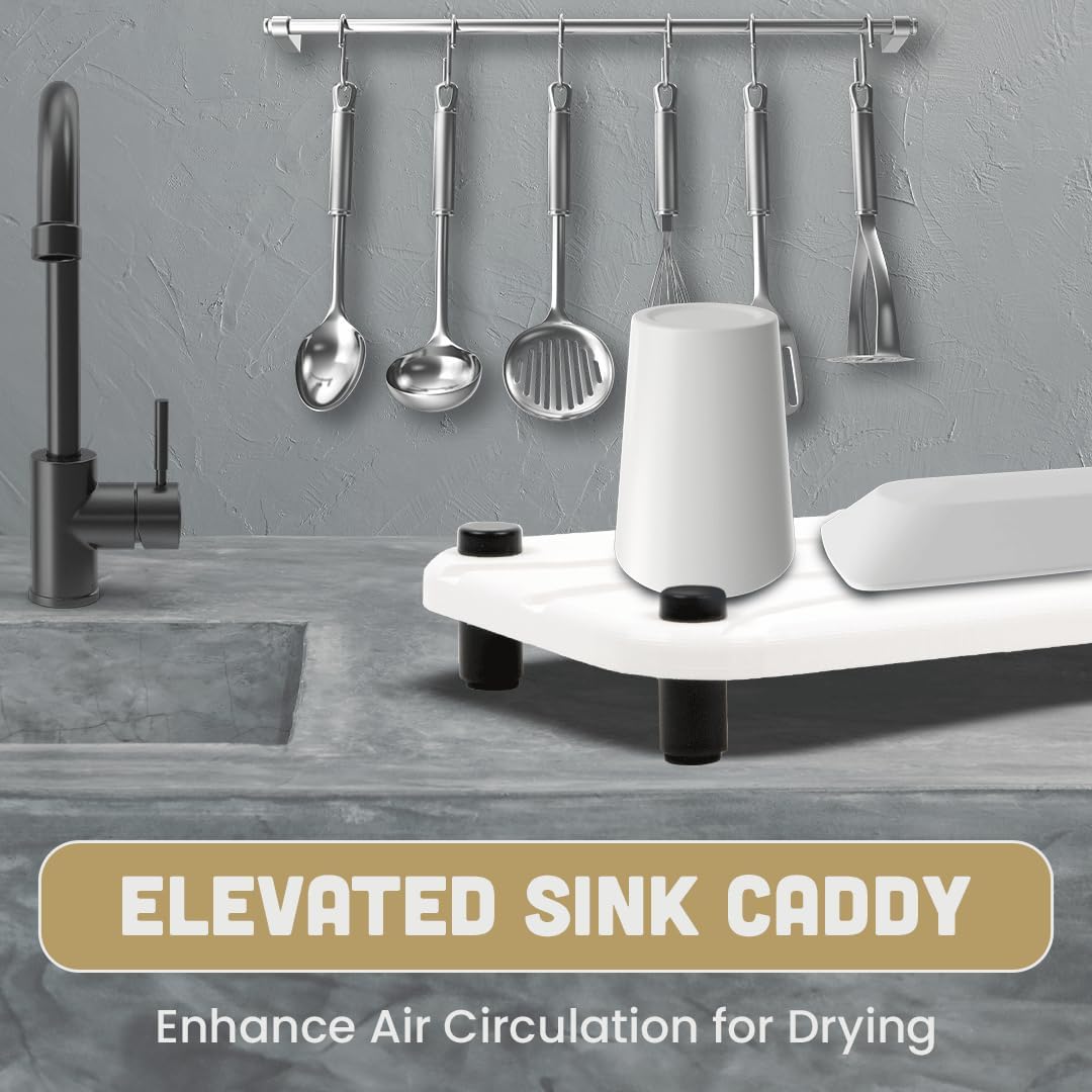 Skiennix 2pc Stone Drying Tray - Diatomite Sink Caddy & Organizer - Water Absorbing Bathroom Mat (White)