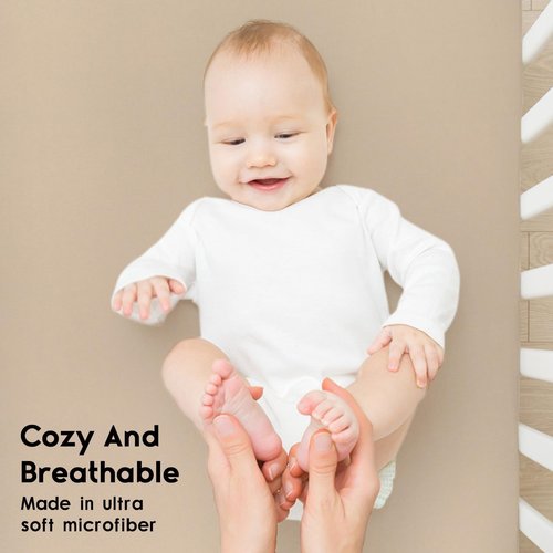 Yoofoss Pack and Play Sheets Fitted, Mini Crib Sheets 2-Pack for Pack N Play Mattress, Stretchy Playard Sheet, Soft and Breathable (Apricot-Green)