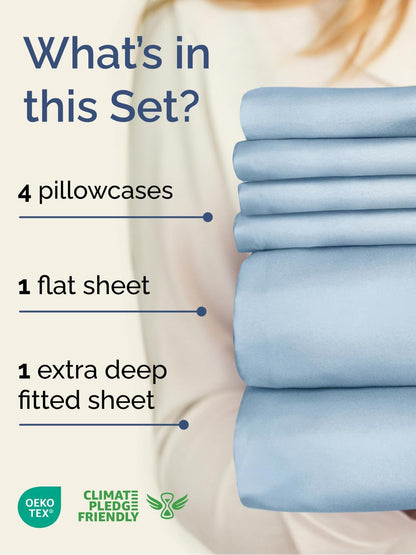 Skiennix Extra Deep Queen Sheet Set | 6-Piece Breathable Cooling Bedding - Soft, Wrinkle-Free Sky Blue