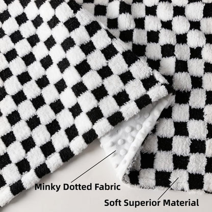 Soft Checkered Baby Blankets for Unisex Girls or Boys Breathable Gender Neutral Nursery Double Layer Blankets with Dotted Backing for Newborn Toddlers (30” X 40”)