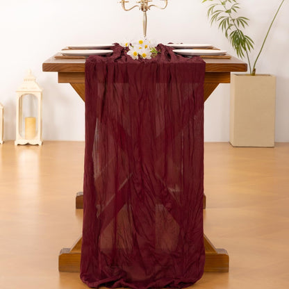 Socomi Burgundy Red Cheesecloth Table Runner - 120 Inch Boho Rustic Sheer Decor for Weddings & Parties