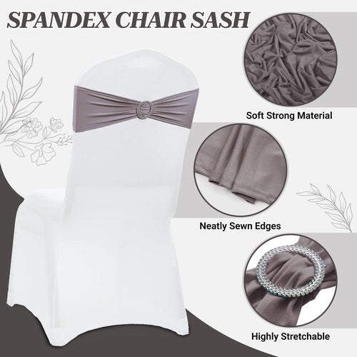 MDS Spandex Chair Sashes - 250 Universal Stretch Bows with Buckle Slider for Wedding Decor | Silver Gray