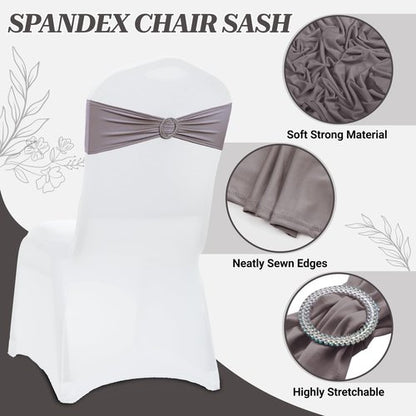MDS Spandex Chair Sashes - Pack of 200 Elastic Stretch Bows with Buckle Slider | Silver Gray