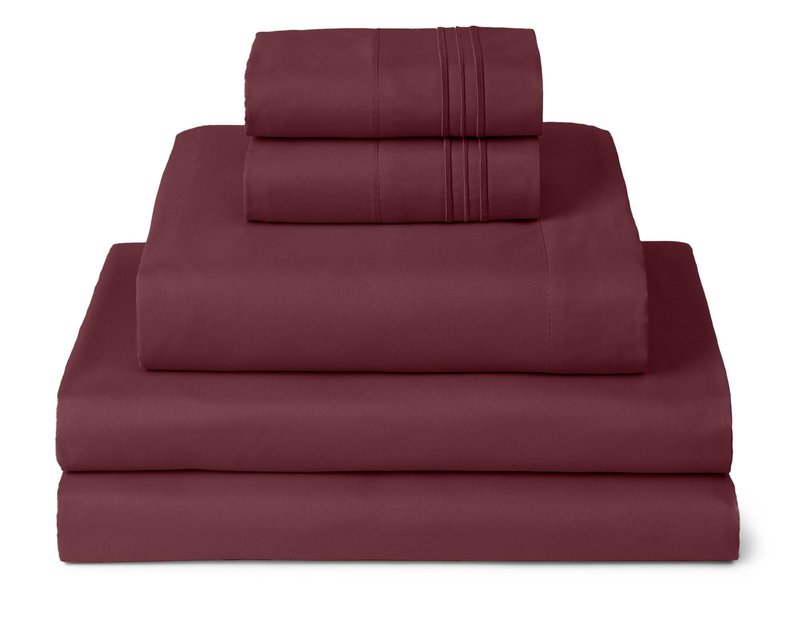 Mellanni Split King Sheets Set - 5 PC Iconic Collection Bedding - Hotel Luxury, Extra Soft, Cooling Bed Sheets - Wrinkle, Fade, Stain Resistant (Split King, Burgundy)