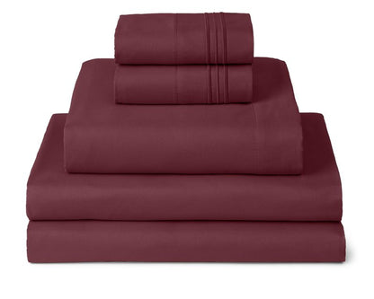 Mellanni Split King Sheets Set - 5 PC Iconic Collection Bedding - Hotel Luxury, Extra Soft, Cooling Bed Sheets - Wrinkle, Fade, Stain Resistant (Split King, Burgundy)