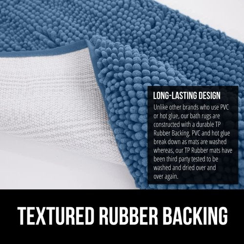 GORILLA GRIP Bath Rug Mat 42x24, Thick Soft Absorbent Chenille, Quick Dry Microfiber Mats, Rubber Backing Washable Shower Floor Rugs, Bathmat Runner, US Designed Bathroom Home Decor Accessories Blue