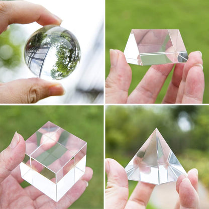 Optical Crystal Photography Prism Set - 4 Pack with 50mm Crystal Ball, Cube & Triangular Prism