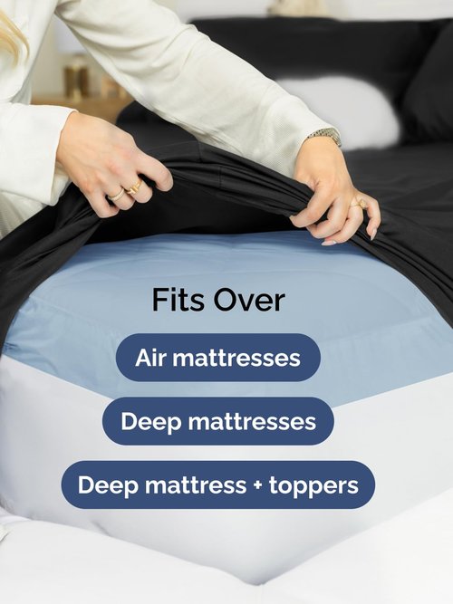 Extra Deep Cal King Fitted Sheet - Hotel Luxury Single Fitted Sheet Only - Easily Fits 18 inch to 24 inch Mattress - Ultra Soft, Wrinkle & Fade Free w/Extra Deep Pockets - Breathable & Comfy - Black