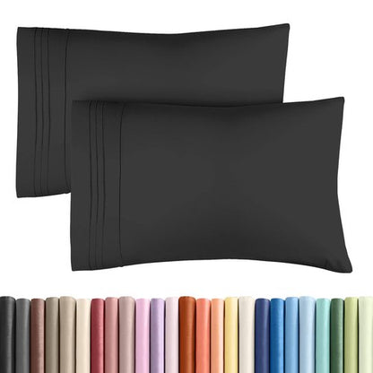 King Pillow Cases Set of 2 - Ultra Soft Hotel Quality Pillowcase Covers - Comfy, Cozy & Wrinkle Free - Shrinkage, Stain and Fade Resistant - Machine Washable Pillow Protectors - 2 Piece Set - Black