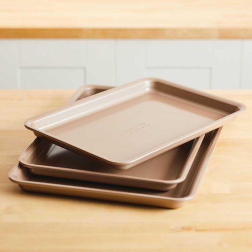 Anolon Gourmet Nonstick Bakeware Set - 3 Piece Cookie & Baking Sheets in Bronze Brown