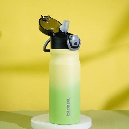 BJPKPK Insulated Water Bottle - 18oz Stainless Steel Flask with Straw, Leak-Proof Lid & Carry Handle | Cream Leopard