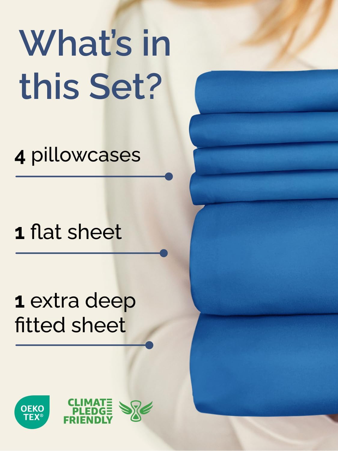 Regine Switzerland Extra Deep Full Sheet Set - 6-Piece Breathable Cooling Bedding - Soft, Wrinkle-Free Royal Blue