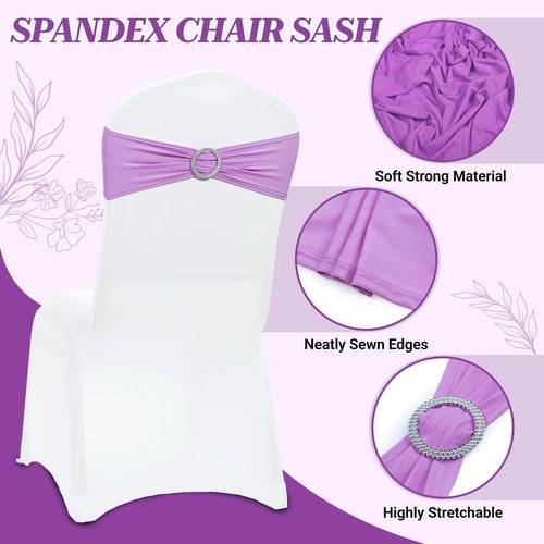 MDS Premium Stretch Spandex Chair Sashes - Pack of 100 Light Purple Covers with Buckle Slider for Weddings & Events