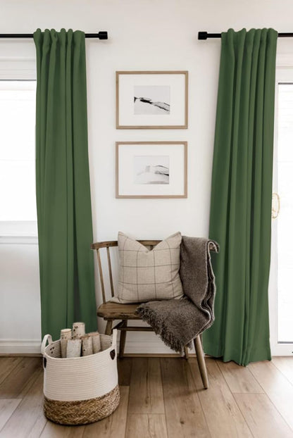 Skiennix 100% Blackout Linen Curtains - Thermal Insulated Drapes, 50" W x 102" L, Moss Green | 2 Panels Set