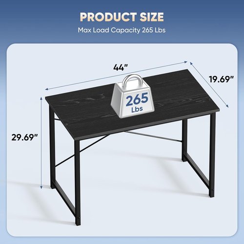 DUMOS Computer Desk - Modern 44-Inch Home Office Writing Table with X-Shaped Reinforcement | Black