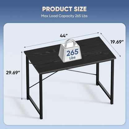 DUMOS Computer Desk - Modern 44-Inch Home Office Writing Table with X-Shaped Reinforcement | Black