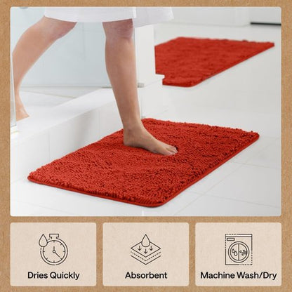 GORILLA GRIP Bath Rug Mat - Soft Absorbent Chenille | Quick Dry Microfiber, 36x24, Sunset Orange