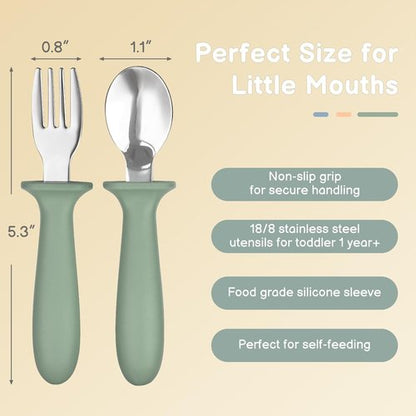 Eascrozn Toddler Utensils - 6 Pack Kids Silverware Set with Silicone Handles | Safe Stainless Steel Forks & Spoons