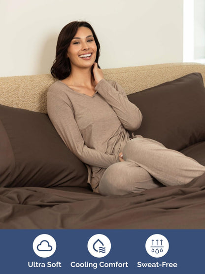 Regine Switzerland Extra Deep Cal King Sheet Set - 6-Piece Breathable Cooling Bedding - Soft, Wrinkle-Free Comfort in Brown