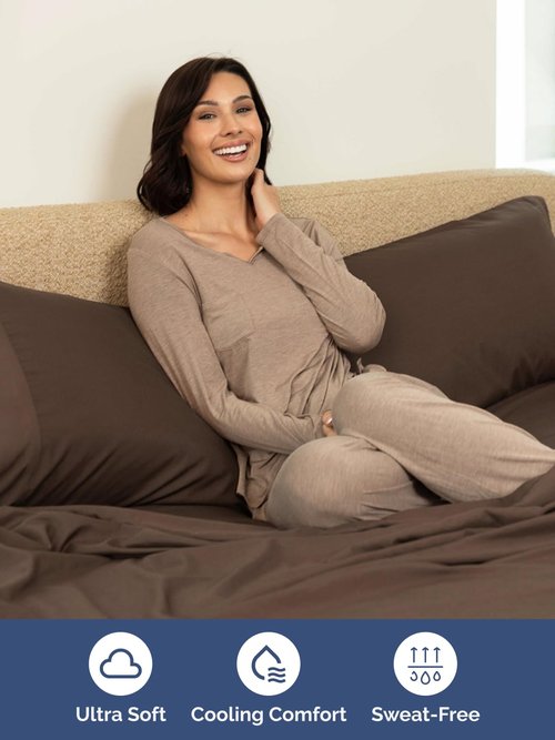 Extra Deep Cal King Sheet Set - 6 Piece Breathable and Cooling Sheets - Hotel Luxury Bedding for Women, Men, Kids & Teens - Easy Secure Fit - Soft, Wrinkle Free and Comfy - Extra Deep Pockets - Brown