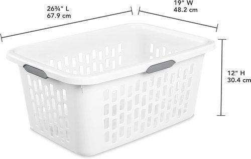 Large Plastic Laundry Basket - 4 Comfort Grip Handles, 2 Bushel Capacity | White