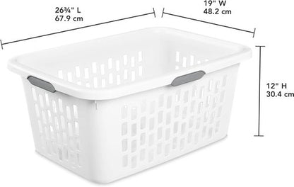 Large Plastic Laundry Basket - 4 Comfort Grip Handles, 2 Bushel Capacity | White