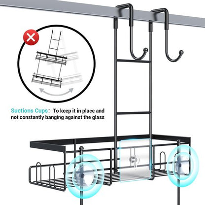 Aitatty Over The Door Shower Caddy - Rustproof Black Hanging Organizer | No Drilling Bathroom Rack