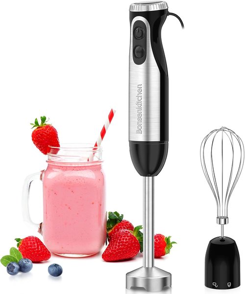 Bonsenkitchen Immersion Hand Blender - 20-Speed Turbo Mode, 500W Stainless Steel | Perfect for Soup, Smoothies, Purees