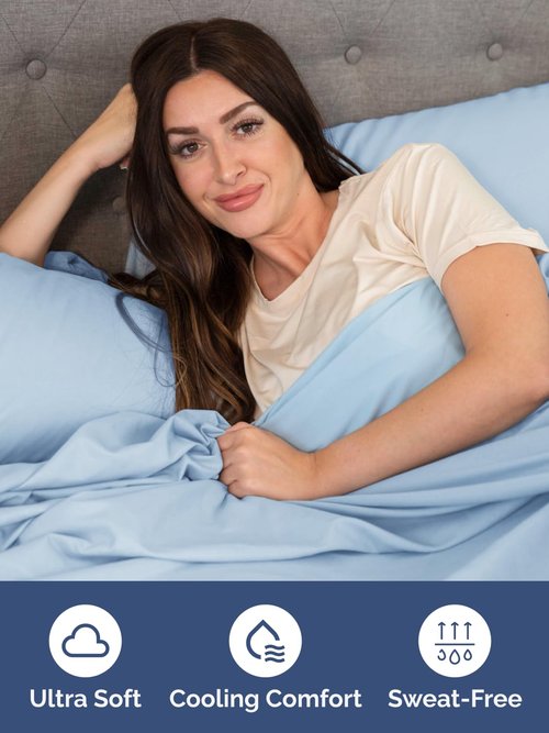 Extra Deep Split King Fitted Sheet - Hotel Luxury Single Fitted Sheet Only - Easily Fits 18 inch to 24 inch Mattress - Ultra Soft, Wrinkle Free w/Extra Deep Pockets - Breathable & Comfy - Light Blue