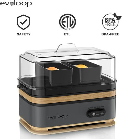 Evoloop Electric Egg Cooker - Rapid 6-Egg Capacity for Soft, Medium, Hard Boiled & Poached Eggs | BPA Free