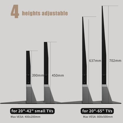 Universal TV Stand, Metal TV Legs for 20-65 inch LCD/LED/OLED/Plasma Flat&Curved Screen TV Height Adjustment with VESA 75x75mm to 800x500mm Max ML1760