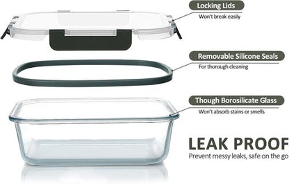 M MCIRCO Extra Large Glass Food Storage Containers Set - 80 oz & 36 oz Airtight, 4 Pack for Baking & Meal Prep