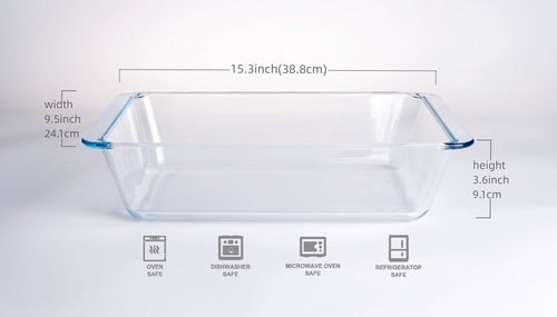 Deep Clear Glass Baking Dish - Rectangular Tempered Glass Casserole Pan | 5.4 Liter Capacity