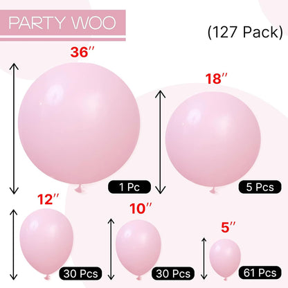 PartyWoo Light Pink Balloon Arch Kit - 127pcs in Various Sizes for Baby Showers & Birthday Parties