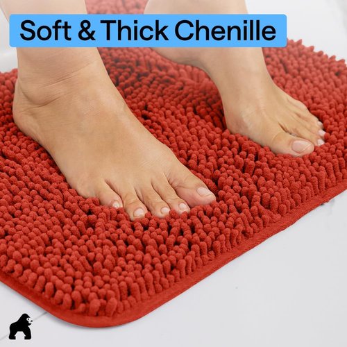 GORILLA GRIP Bath Rug Mat - Soft Absorbent Chenille | Quick Dry Microfiber, 36x24, Sunset Orange