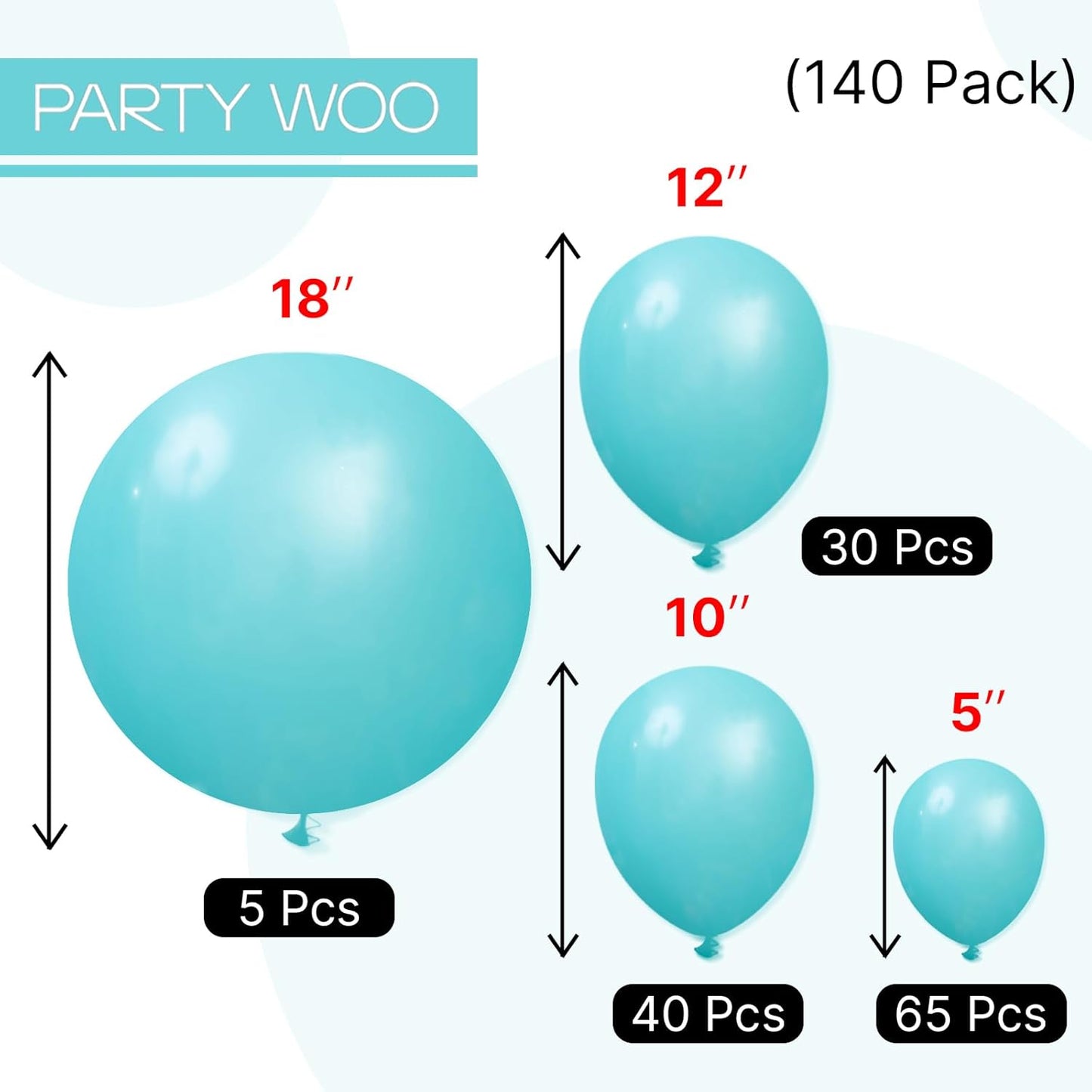 PartyWoo Teal Balloon Arch Kit - 140pcs in 5, 10, 12 Inch Sizes for Baby Showers, Graduations & More